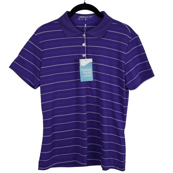 Nike Golf Dri-Fit‎ Purple Striped Polo Shirt Women M NWT Athletic Preppy Summer - Picture 1 of 8